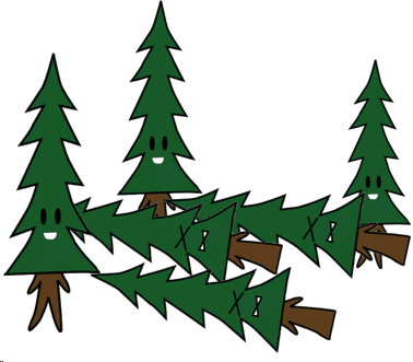 木がたおれているイラスト