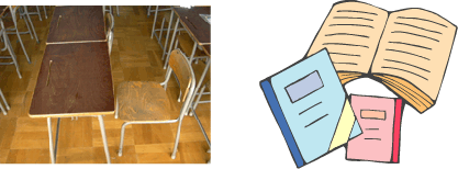 つくえ・いすの写真,ノートのイラスト