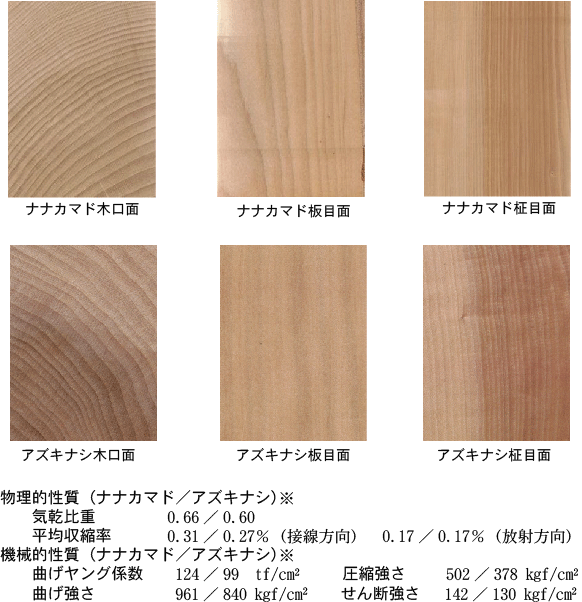 木材の三断面,各種性質