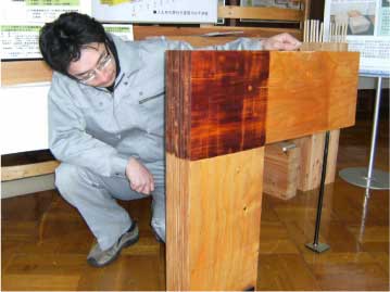 単板積層圧密接合によるL字形部材 単板積層圧密接合によるL字形部材